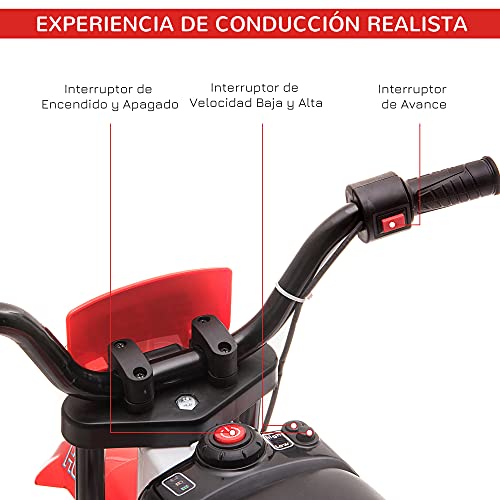 HOMCOM Moto Eléctrica para Niños de +3 Años 12V Moto de Juguete Infantil con 2 Ruedas de Equilibrio Velocidad Máx. 8 km/h Arranque Suave 106,5x51,5x68 cm Rojo