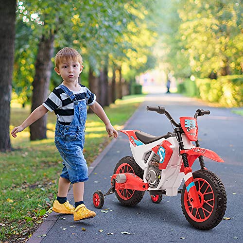 HOMCOM Moto Eléctrica para Niños de +3 Años 12V Moto de Juguete Infantil con 2 Ruedas de Equilibrio Velocidad Máx. 8 km/h Arranque Suave 106,5x51,5x68 cm Rojo