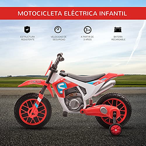 HOMCOM Moto Eléctrica para Niños de +3 Años 12V Moto de Juguete Infantil con 2 Ruedas de Equilibrio Velocidad Máx. 8 km/h Arranque Suave 106,5x51,5x68 cm Rojo