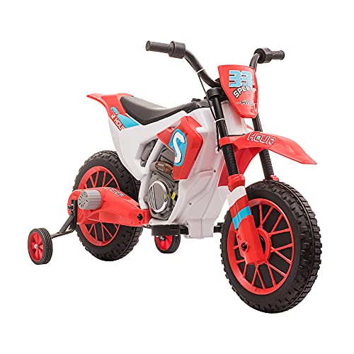 HOMCOM Moto Eléctrica para Niños de +3 Años 12V Moto de Juguete Infantil con 2 Ruedas de Equilibrio Velocidad Máx. 8 km/h Arranque Suave 106,5x51,5x68 cm Rojo