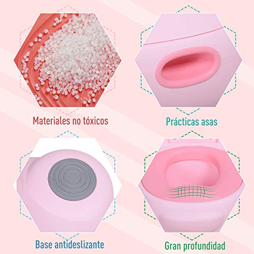 HOMCOM Orinal para Bebés en Forma de Hipopótamo 2 en 1 con Tapa Cubo Extraíble y Cepillo Inodoro para Aprender Entrenamiento Carga 25 kg 40x30x23 cm Rosa