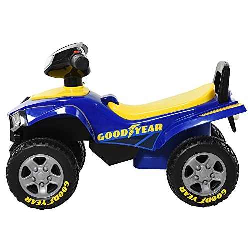 HOMCOM Quad Correpasillos para Niños 18-36 Meses Coche Cuatrimoto con Funciones de Luces Bocina y Espacio Secreto de Almacenaje 60x31x42 cm Azul