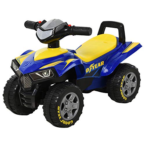 HOMCOM Quad Correpasillos para Niños 18-36 Meses Coche Cuatrimoto con Funciones de Luces Bocina y Espacio Secreto de Almacenaje 60x31x42 cm Azul