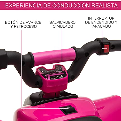 HOMCOM Quad Eléctrico para Niños de +3 Años Vehículo Eléctrico Cuatrimoto a Batería 6V con Avance y Retroceso Carga Máx. 30 kg 72x40x45,5 cm Rosa