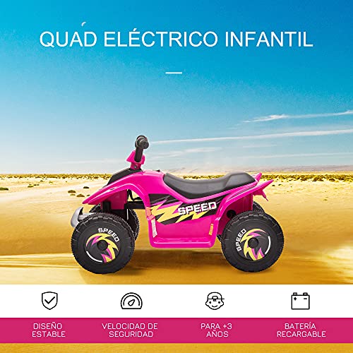 HOMCOM Quad Eléctrico para Niños de +3 Años Vehículo Eléctrico Cuatrimoto a Batería 6V con Avance y Retroceso Carga Máx. 30 kg 72x40x45,5 cm Rosa