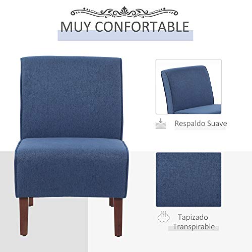 HOMCOM Sillón de Comedor Salón sin Brazos Silla Individual con Asiento Acolchado y Patas de Madera 57x76x83,5 cm Azul