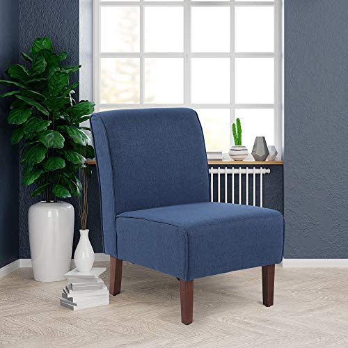 HOMCOM Sillón de Comedor Salón sin Brazos Silla Individual con Asiento Acolchado y Patas de Madera 57x76x83,5 cm Azul