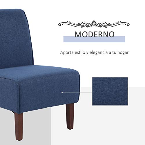 HOMCOM Sillón de Comedor Salón sin Brazos Silla Individual con Asiento Acolchado y Patas de Madera 57x76x83,5 cm Azul