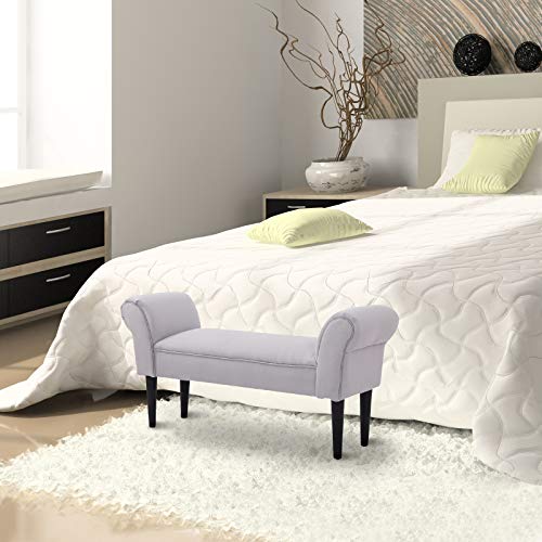 HOMCOM Taburete Pie de Cama Banqueta con Brazos Tapizada Tipo Banco de Madera para Dormitorio Salón Recibidor 102x31x51cm Carga 130kg