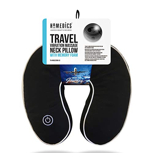 HoMedics TA-NMSQ220BK-EU Almohada de viaje vibrante para el cuello con 2 velocidades, incluye tapones para los oídos, negro