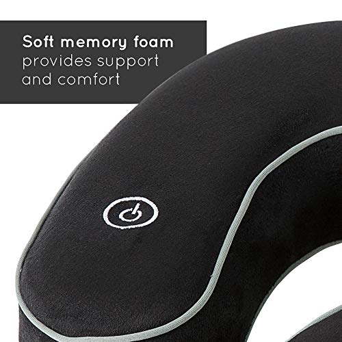 HoMedics TA-NMSQ220BK-EU Almohada de viaje vibrante para el cuello con 2 velocidades, incluye tapones para los oídos, negro