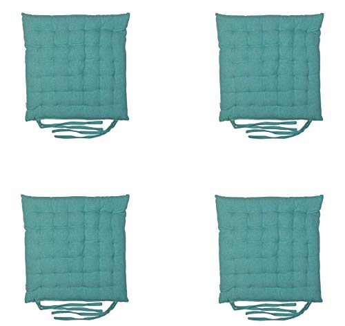 Homevibes Cojines para Sillas, Cojin para Silla con Lazos, Juego de 4 Cojines para Interior o Exterior de 100% Algodon, Medidas 40 x 40 x 5 cm Varios Diseños para Decorar Tu Hogar (Verde)