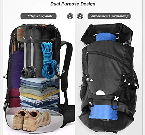 HOMIEE 50L Mochila Senderismo, Mochila de Montaña Multifuncional, Mochila al Aire Libre Impermeable, Adecuada para Trekking, Excursiones, Caminatas, Mochila de Viaje con Cubierta de Lluvia