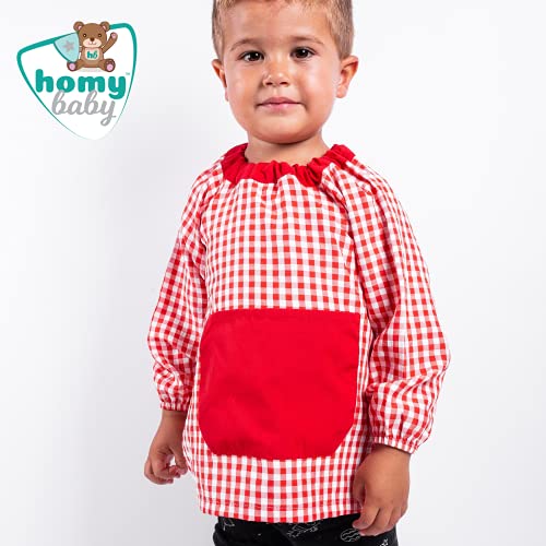 HOMYBABY® Babi escolar infantil para guarderia y colegio - Bata escolar para niño o niña - Baby escolar (Rojo, 1)