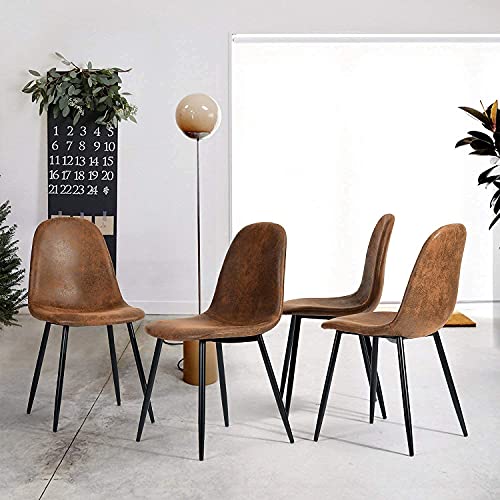 HOMYCASA Juego de 4 sillas de comedor escandinavo estilo retro industrial vintage PU sin brazos tapizados silla de comedor comedor con patas negras de metal