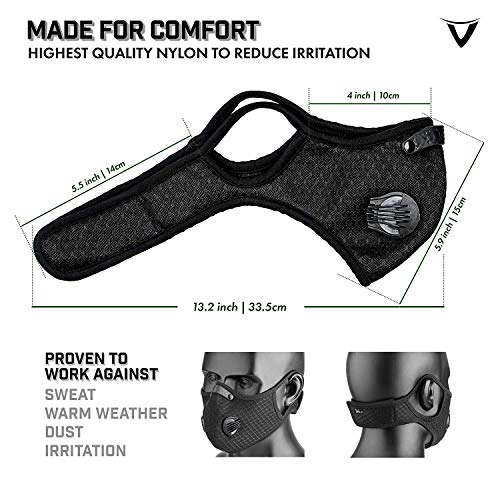 HONYAO M contra el Polvo con 8 Filtros de Carbón Activado Adicionales, Prevenir alergia, M Lavable para Motocicletas de Conducción Entrenamiento, Funcionamiento, el Ciclismo - Negro