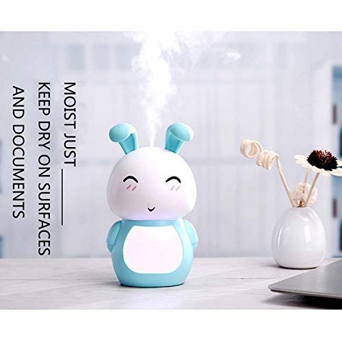 HOOBBI USB humidificador ultrasónico Aire Aromaterapia difusor de luz Led purificador de Aire Inicio Alquiler de nebulización Máquina 200Ml -Mini Conejo (Color : Azul)