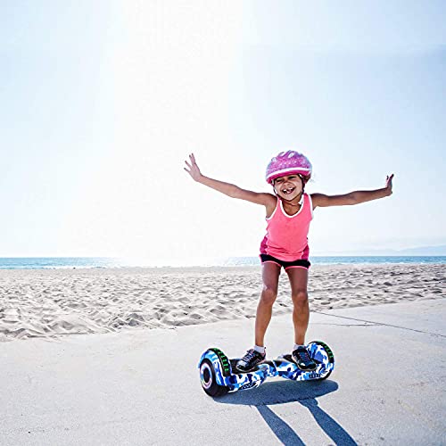 Hoverboard, Patinete Flotante autoequilibrado de 6.5 "con Ruedas, Altavoz Bluetooth, Luces LED para niños y Adultos (Camuflaje Azul)