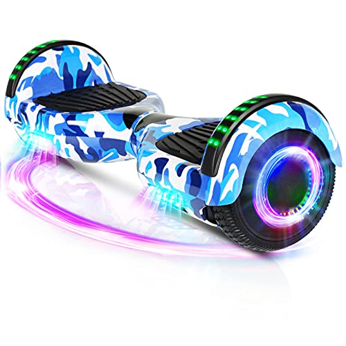 Hoverboard, Patinete Flotante autoequilibrado de 6.5 "con Ruedas, Altavoz Bluetooth, Luces LED para niños y Adultos (Camuflaje Azul)