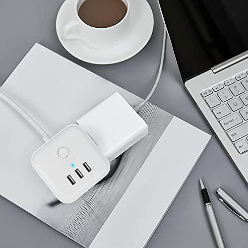 HOVNEE Cube Enchufe USB con 3 Puertos de USB y 3 Tomas Regleta Proteccion Sobretension Enchufe Alargador Multiple Carga para Samsung iPad iPhone Tablets - Cable 1.5 m (2500 W/10 A) (blanco)