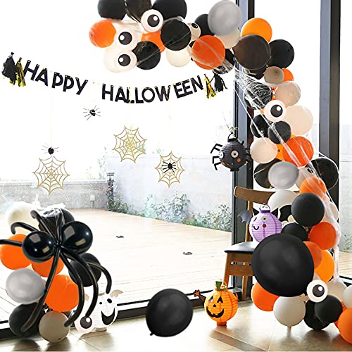 HOWAF Arco de Globos de Halloween Kit, 150 Negro Naranja y Grises balões de látex de Festa de Halloween y Telarañas Realistas Extra Grandes con 2 Arañas para decoração de Halloween casa Barra