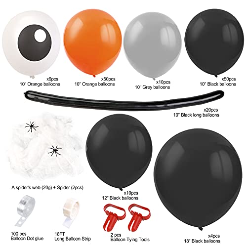 HOWAF Arco de Globos de Halloween Kit, 150 Negro Naranja y Grises balões de látex de Festa de Halloween y Telarañas Realistas Extra Grandes con 2 Arañas para decoração de Halloween casa Barra