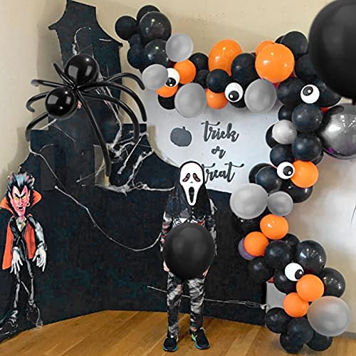 HOWAF Arco de Globos de Halloween Kit, 150 Negro Naranja y Grises balões de látex de Festa de Halloween y Telarañas Realistas Extra Grandes con 2 Arañas para decoração de Halloween casa Barra