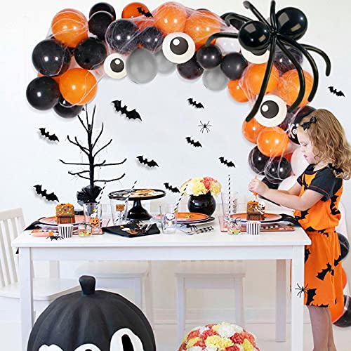 HOWAF Arco de Globos de Halloween Kit, 150 Negro Naranja y Grises balões de látex de Festa de Halloween y Telarañas Realistas Extra Grandes con 2 Arañas para decoração de Halloween casa Barra