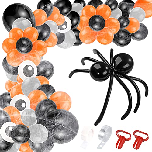 HOWAF Arco de Globos de Halloween Kit, 150 Negro Naranja y Grises balões de látex de Festa de Halloween y Telarañas Realistas Extra Grandes con 2 Arañas para decoração de Halloween casa Barra