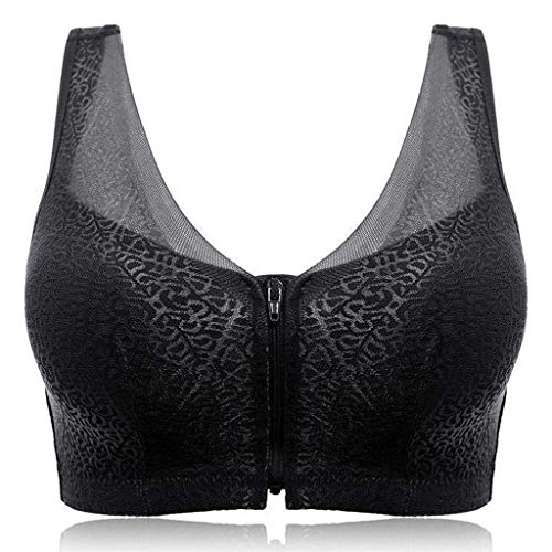 Hozora Sujetador de Cierre con Cremallera Frontal, Sujetador de Seda Transpirable Extra sin Costuras El Sujetador Suave con curvatura Push up Bra (Negro, 2XL)