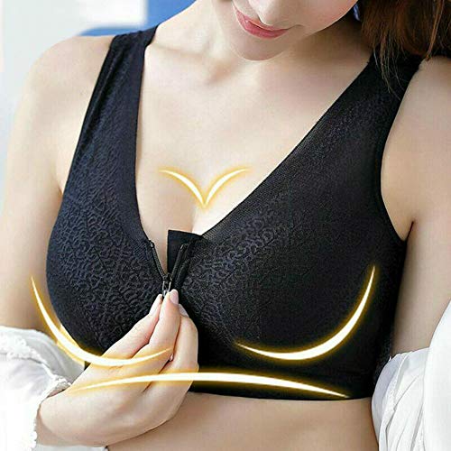 Hozora Sujetador de Cierre con Cremallera Frontal, Sujetador de Seda Transpirable Extra sin Costuras El Sujetador Suave con curvatura Push up Bra (Negro, 2XL)