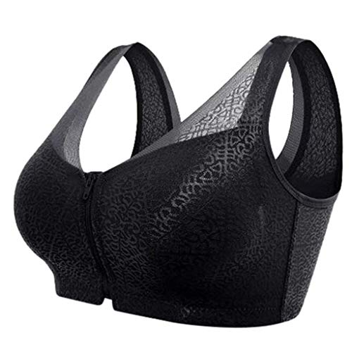 Hozora Sujetador de Cierre con Cremallera Frontal, Sujetador de Seda Transpirable Extra sin Costuras El Sujetador Suave con curvatura Push up Bra (Negro, 2XL)