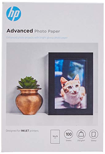 HP Advanced Glossy Photo Paper, Q8692A, 100 hojas de papel fotográfico satinado avanzado, compatible con impresoras de inyección de tinta, 10 x 15 cm, peso del material de impresión 250 g/m²