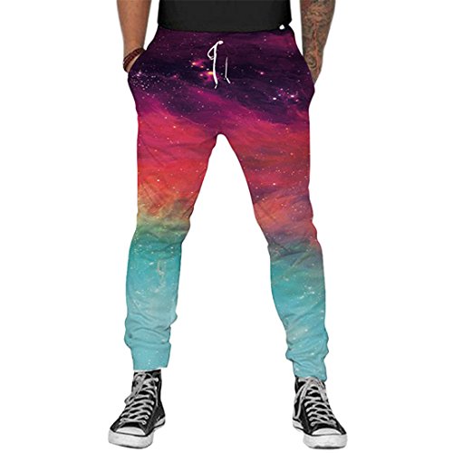 HUKN Espacio/Galaxy Basculador de Pantalones de los Hombres Armarios Activos Joggers Sweatpants Pantalones Deportivos Patchwork Pantalones Casuales Multi XL