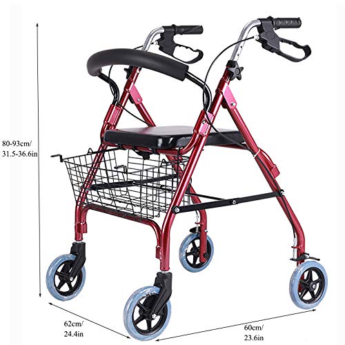 HWLL Andadores estándar Andador con Ruedas Plegable de Cuatro Ruedas con Asiento Acolchado Tipo Cesta, Marcos para Caminar Ligeros Ajustables para El Viejo