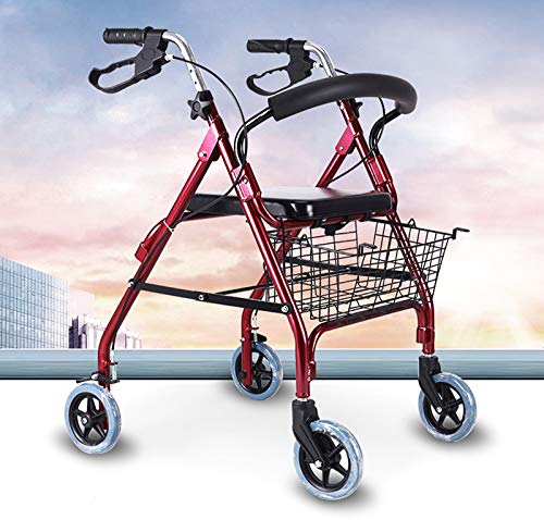 HWLL Andadores estándar Andador con Ruedas Plegable de Cuatro Ruedas con Asiento Acolchado Tipo Cesta, Marcos para Caminar Ligeros Ajustables para El Viejo