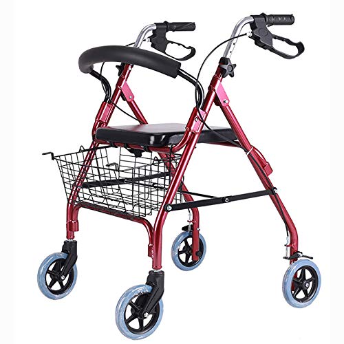 HWLL Andadores estándar Andador con Ruedas Plegable de Cuatro Ruedas con Asiento Acolchado Tipo Cesta, Marcos para Caminar Ligeros Ajustables para El Viejo