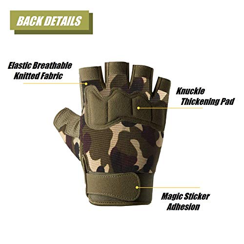 HYCOPROT Guantes Tácticos sin Dedos, Nudillos Protectores Transpirables Ligeros Guantes Militares al Aire Libre para Disparar, Cazar, Motociclismo, Escalada (Negro, X-Large)