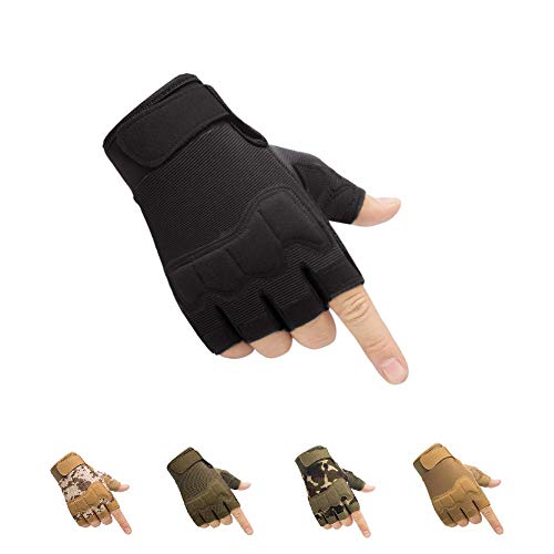 HYCOPROT Guantes Tácticos sin Dedos, Nudillos Protectores Transpirables Ligeros Guantes Militares al Aire Libre para Disparar, Cazar, Motociclismo, Escalada (Negro, X-Large)