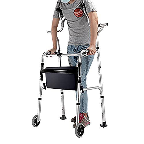 HYDT Andadores para Ancianos Altura Ajustable Andador Médico con Soporte Axilar, Andador para Personas Mayores/Discapacitados con Asiento y Ruedas, Carga 400 Libras