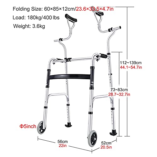 HYDT Andadores para Ancianos Altura Ajustable Andador Médico con Soporte Axilar, Andador para Personas Mayores/Discapacitados con Asiento y Ruedas, Carga 400 Libras