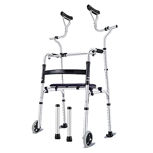 HYDT Andadores para Ancianos Altura Ajustable Andador Médico con Soporte Axilar, Andador para Personas Mayores/Discapacitados con Asiento y Ruedas, Carga 400 Libras