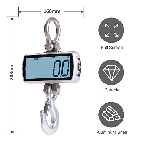 Hyindoor Bascula 1000kg Bascula Colgante Portátil Patalla LCD Grande con Telemando Báscula Digital de Grúa Portátil con Gancho Resistente para Industria