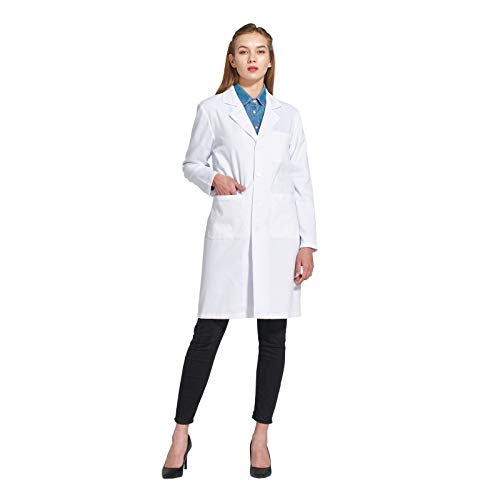 Icertag Bata de Laboratorio, médico Abrigo Abrigo de Mujer, Abrigo Blanco para Damas, Adecuado para Estudiantes de la Escuela Laboratorio de Ciencia Enfermera Cosplay Vestido de algodóns (X-Large)