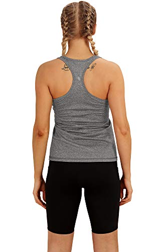 icyzone Camiseta de Fitness Deportiva de Tirantes para Mujer, Pack de 3 (XS, Negro/Gris/Blanco)