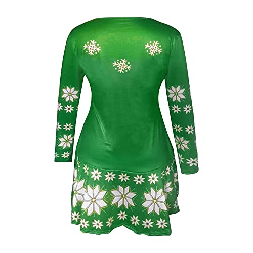 IHGWE Vestido de Navidad para mujer con diseño de muñeco de nieve, con un hombro, estampado de alce de Navidad, retro, swing verde L