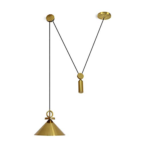 Iluminación de techo industrial vintage, lámpara colgante, candelabro de oro industrial, polea, subida y bajada, iluminación interior vintage, accesorio de luces de techo para el hogar, dorado, 30 cm