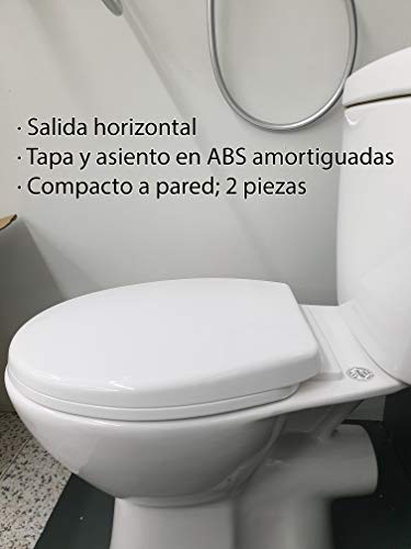 Inodoro RITTO de Dos Piezas. Versión con Salida Horizontal. De Cerámica Blanca. Entrada de Agua Inferior a Izquierda o Derecha. Mecanismo Economizador 3/6. Tapa Y Asiento con caída amortiguada.