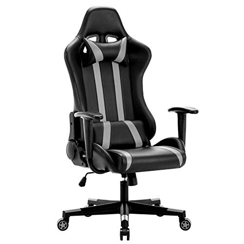 IntimaTe WM Heart Silla Gaming, Silla Gaming Ergonómica Silla de Escritorio de Oficina Racing Silla Computadora Respaldo Alto Cojín Lumbar & Cabeza Almohada Gris