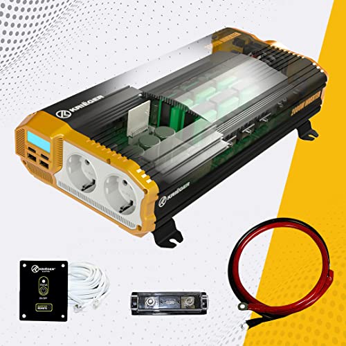 Inversor de Corriente Krieger 1500 Vatios Onda Modificada, Transformador / Convertidor 12V a 220V Portatil para Coche, 2 Puertos USB y 2 Tomas CA, Incluye Kit de Instalación - Aprobado bajo SGS y CE